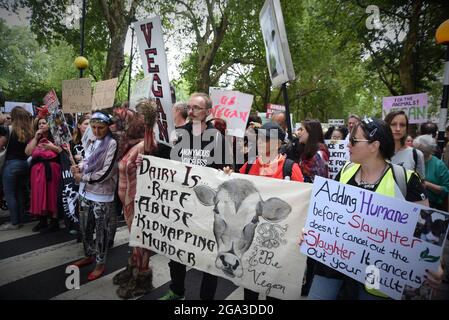 The Official Animal Rights March, London, 2018. Activists marching through UK’s capital city on 25th August 2018 Stock Photo