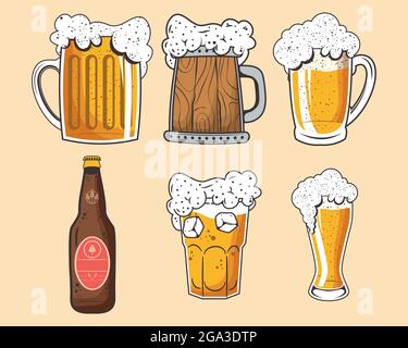 six oktoberfest celebration set beers Stock Vector