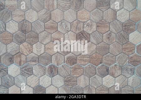 Hexagonal patterned stone wall surface Stock Photo
