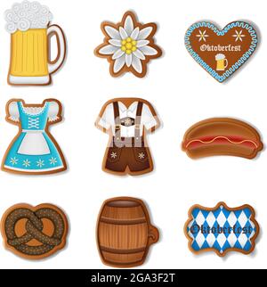 Set of isolated Oktoberfest gingerbread cookies Stock Vector