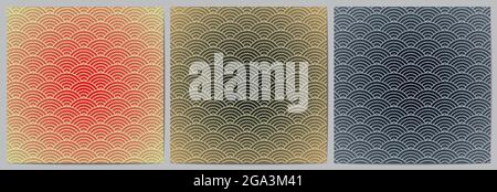 Set of abstract geometric pattern with circle overlapping. Waves lines background design japanese or chinese fabric traditional Stock Vector