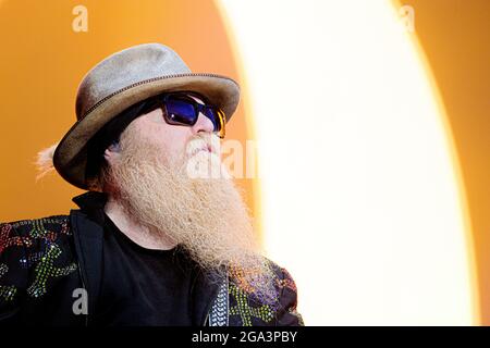 Clisson June 2019 Dusty Hill playing at the HellFest festival Billy Gibbons and Frank Beard ( ZZ Top ) Anniversary Tour © Andrea Ripamonti / Alamy Stock Photo