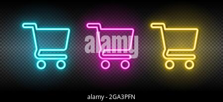 shopping, basket neon vector icon. Illustration neon blue, yellow, red icon set. Stock Vector