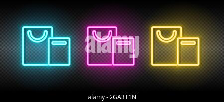 bags, shopping neon vector icon. Illustration neon blue, yellow, red icon set. Stock Vector