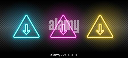 arrow, down, pyramid neon vector icon. Illustration neon blue, yellow, red icon set. Stock Vector