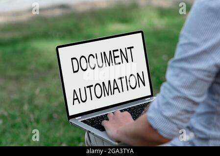 Handwriting text Document Automation. Business concept workflows that assist in creation of electronic document Voice And Video Calling Capabilities Stock Photo