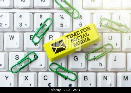 Handwriting text Time For Social Media. Word Written on explore webs and apps Meet Share ideas quickly Creating New Programming Guidebook, Typing Stock Photo