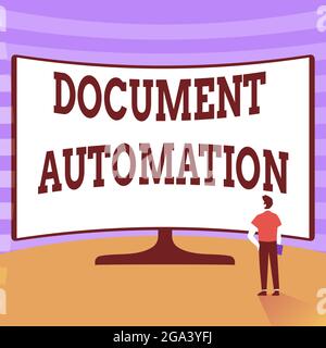 Conceptual caption Document Automation. Business concept workflows that assist in creation of electronic document Man Standing Illustration Standing Stock Photo