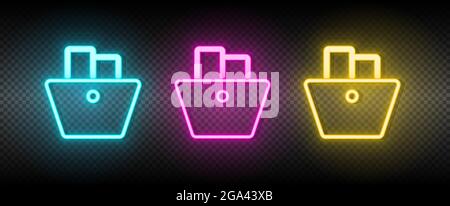 basket, checkout, shopping neon vector icon. Illustration neon blue, yellow, red icon set. Stock Vector