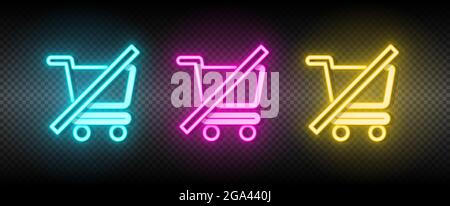 cart, clear, shopping neon vector icon. Illustration neon blue, yellow, red icon set. Stock Vector