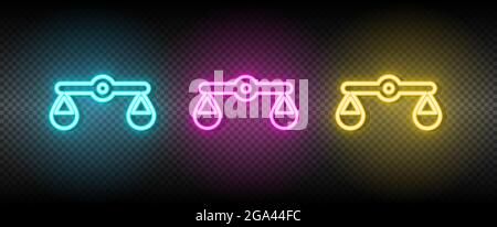 balance, justice, scales neon vector icon. Illustration neon blue, yellow, red icon set. Stock Vector