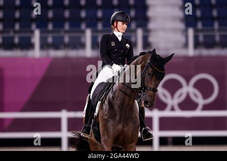 TOKYO, JAPAN - JULY 28: Jessica von Bredow-Werndl of Germany competing on Dressage Individual Grand Prix Freestyle during the Tokyo 2020 Olympic Games at the Equestrian Park on July 28, 2021 in Tokyo, Japan (Photo by Pim Waslander/Orange Pictures) Stock Photo