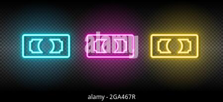 money, dollar neon vector icon. Illustration neon blue, yellow, red icon set. Stock Vector