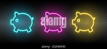 cash, money, piggy bank neon vector icon. Illustration neon blue, yellow, red icon set. Stock Vector