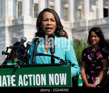 Washington, United States. 28th July, 2021. U.S. Representative Lisa Blunt Rochester (D-DE) speaks at a press conference where members of the Congress called for climate action. Credit: SOPA Images Limited/Alamy Live News Stock Photo