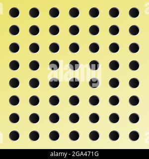 Peg board with round holes. Yellow peg board perforated texture background for working bench tools. Vector illustration Stock Vector