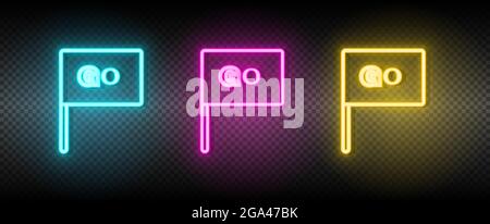 flag, go neon vector icon. Illustration neon blue, yellow, red icon set. Stock Vector