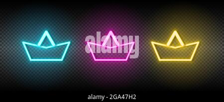 boat, paper neon vector icon. Illustration neon blue, yellow, red icon set. Stock Vector