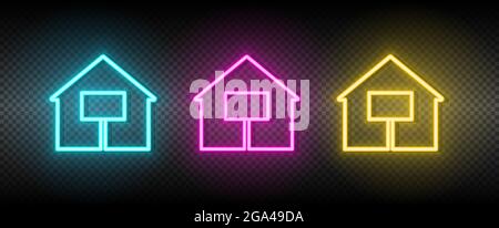 house, sold neon vector icon. Illustration neon blue, yellow, red icon set Stock Vector