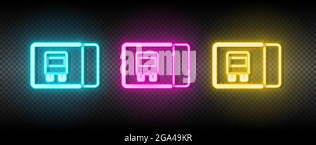 card, transport, travel neon vector icon. Illustration neon blue, yellow, red icon set. Stock Vector