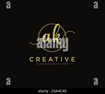 AK Feminine logo beauty monogram and elegant logo design, handwriting logo of initial signature, wedding, fashion, floral and botanical with creative Stock Vector