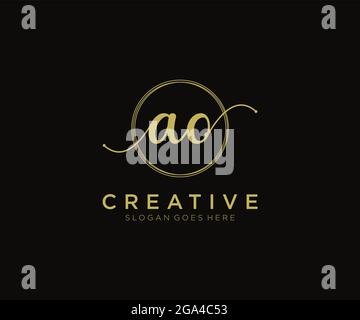 AO Feminine logo beauty monogram and elegant logo design, handwriting logo of initial signature, wedding, fashion, floral and botanical with creative Stock Vector