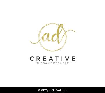 AD Feminine logo beauty monogram and elegant logo design, handwriting logo of initial signature, wedding, fashion, floral and botanical with creative Stock Vector