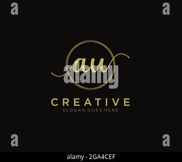 AU Feminine logo beauty monogram and elegant logo design, handwriting logo of initial signature, wedding, fashion, floral and botanical with creative Stock Vector