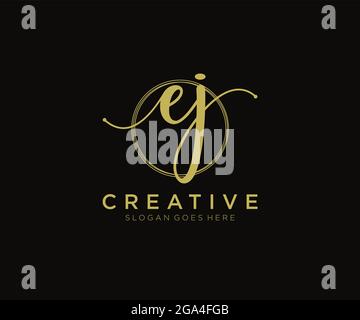 EJ Feminine logo beauty monogram and elegant logo design, handwriting logo of initial signature, wedding, fashion, floral and botanical with creative Stock Vector