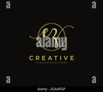 EZ Feminine logo beauty monogram and elegant logo design, handwriting logo of initial signature, wedding, fashion, floral and botanical with creative Stock Vector