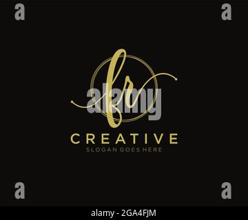 FR Feminine logo beauty monogram and elegant logo design, handwriting logo of initial signature, wedding, fashion, floral and botanical with creative Stock Vector