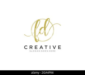 FD Feminine logo beauty monogram and elegant logo design, handwriting logo of initial signature, wedding, fashion, floral and botanical with creative Stock Vector