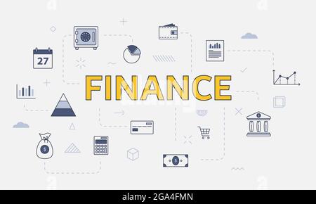 business finance concept with icon set with big word or text on center vector illustration Stock Photo