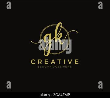 GK Feminine logo beauty monogram and elegant logo design, handwriting logo of initial signature, wedding, fashion, floral and botanical with creative Stock Vector