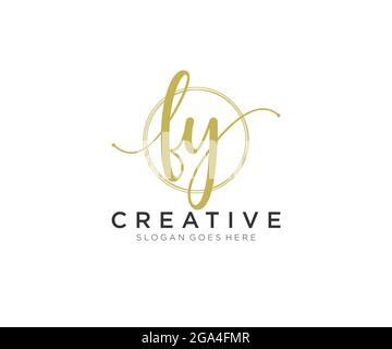 FY Feminine logo beauty monogram and elegant logo design, handwriting logo of initial signature, wedding, fashion, floral and botanical with creative Stock Vector