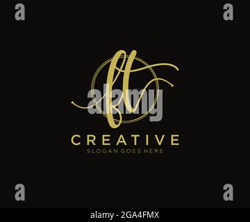 FT Feminine logo beauty monogram and elegant logo design, handwriting logo of initial signature, wedding, fashion, floral and botanical with creative Stock Vector