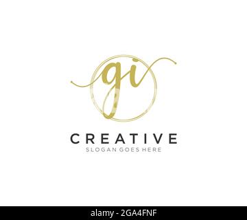 GI Feminine logo beauty monogram and elegant logo design, handwriting logo of initial signature, wedding, fashion, floral and botanical with creative Stock Vector