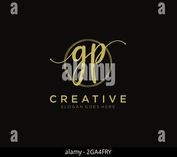 GP Feminine logo beauty monogram and elegant logo design, handwriting logo of initial signature, wedding, fashion, floral and botanical with creative Stock Vector