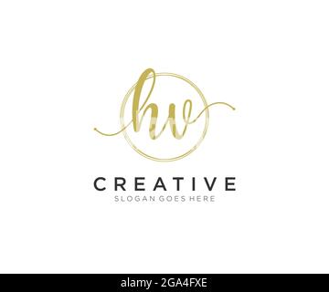 HV Feminine logo beauty monogram and elegant logo design, handwriting logo of initial signature, wedding, fashion, floral and botanical with creative Stock Vector