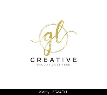 GL Feminine logo beauty monogram and elegant logo design, handwriting logo of initial signature, wedding, fashion, floral and botanical with creative Stock Vector