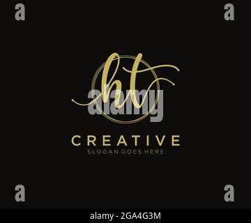 HT Feminine logo beauty monogram and elegant logo design, handwriting logo of initial signature, wedding, fashion, floral and botanical with creative Stock Vector