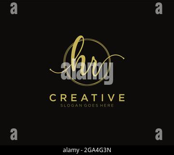 HR Feminine logo beauty monogram and elegant logo design, handwriting logo of initial signature, wedding, fashion, floral and botanical with creative Stock Vector