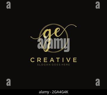 GE Feminine logo beauty monogram and elegant logo design, handwriting logo of initial signature, wedding, fashion, floral and botanical with creative Stock Vector