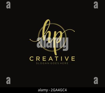 HP Feminine logo beauty monogram and elegant logo design, handwriting logo of initial signature, wedding, fashion, floral and botanical with creative Stock Vector