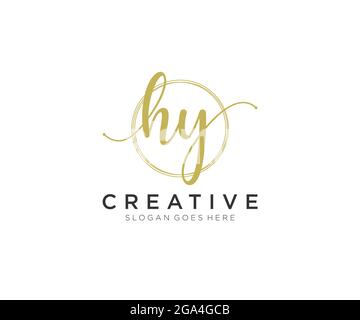 HY Feminine logo beauty monogram and elegant logo design, handwriting logo of initial signature, wedding, fashion, floral and botanical with creative Stock Vector