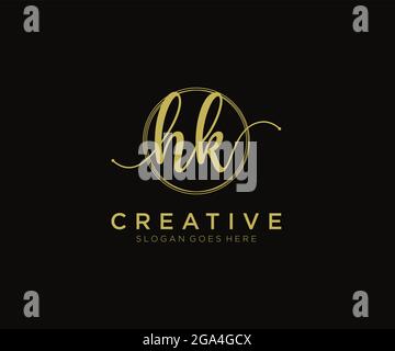 HK Feminine logo beauty monogram and elegant logo design, handwriting logo of initial signature, wedding, fashion, floral and botanical with creative Stock Vector