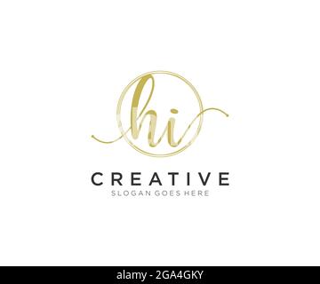 HI Feminine logo beauty monogram and elegant logo design, handwriting logo of initial signature, wedding, fashion, floral and botanical with creative Stock Vector