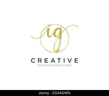 IG Feminine logo beauty monogram and elegant logo design, handwriting logo of initial signature, wedding, fashion, floral and botanical with creative Stock Vector