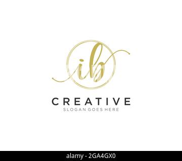 IB Feminine logo beauty monogram and elegant logo design, handwriting logo of initial signature, wedding, fashion, floral and botanical with creative Stock Vector