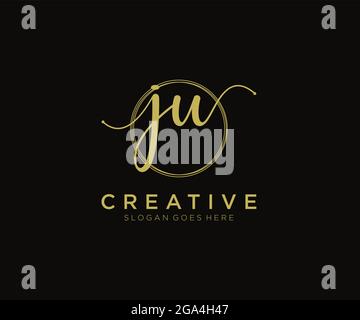 JU Feminine logo beauty monogram and elegant logo design, handwriting logo of initial signature, wedding, fashion, floral and botanical with creative Stock Vector